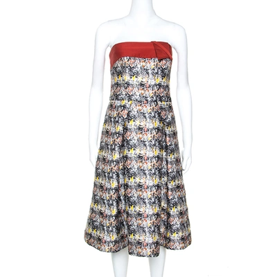 Pre-owned Carolina Herrera Multicolor Jacquard Strapless Dress L