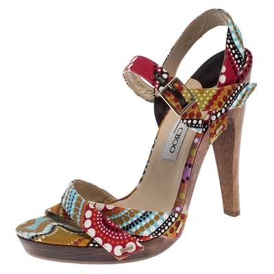 Pre-owned Jimmy Choo Multicolor Canvas Strappy Platform Sandals Size 40