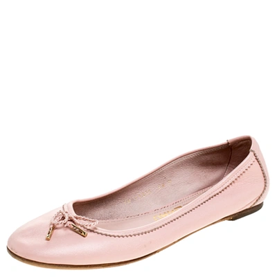 Pre-owned Ferragamo Pink Leather Enea Ballet Flats Size 36