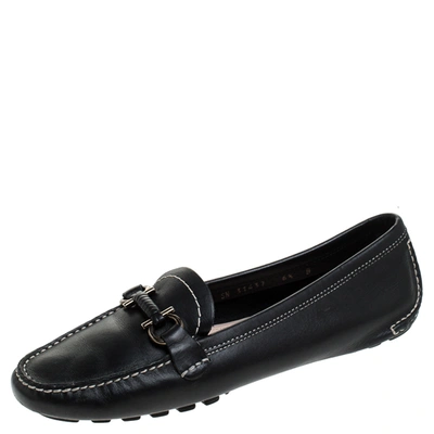Pre-owned Ferragamo Black Leather Gancio Bit Loafers Size 37
