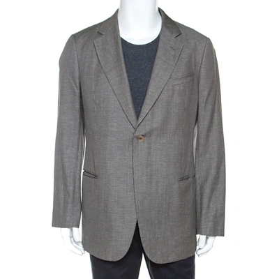 Pre-owned Armani Collezioni Grey Houndstooth Wool And Linen Blend Blazer Xxl