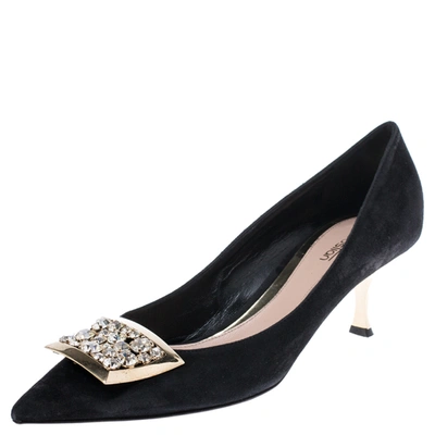 Pre-owned Sebastian Black Suede Crystal Embellished Pumps Size 38