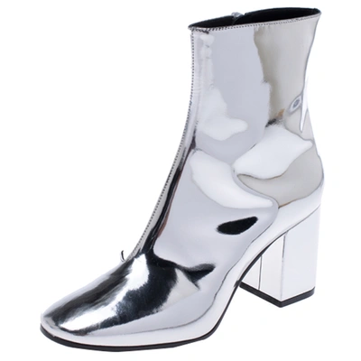 Pre-owned Balenciaga Metallic Silver Leather Ankle Boots Size 36