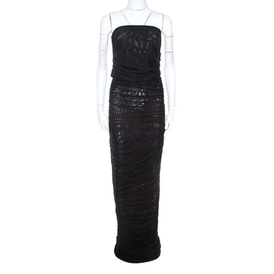 Pre-owned Emporio Armani Black Stretch Net Ruched Evening Gown M