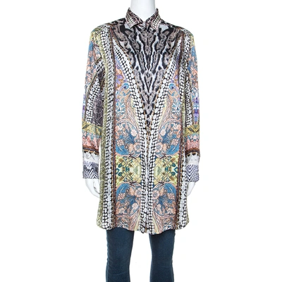 Pre-owned Just Cavalli Multicolor Printed Satin Button Front Blouse M