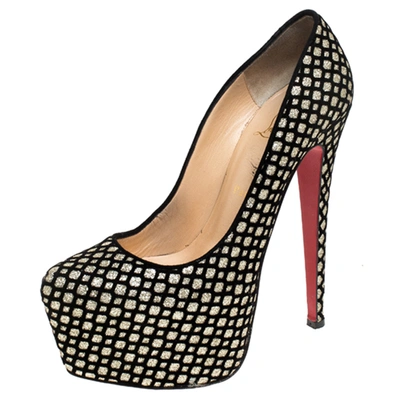 Pre-owned Christian Louboutin Black/gold Glitter Floque And Suede Daffodile Platform Pumps Size 38.5