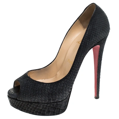 Pre-owned Christian Louboutin Black Python Leather Lady Peep Toe Platform Pumps Size 37.5