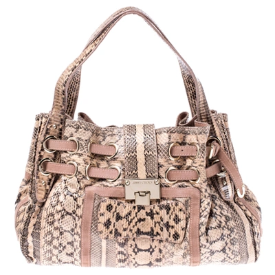 Pre-owned Jimmy Choo Pink/beige Python And Suede Riki Tote