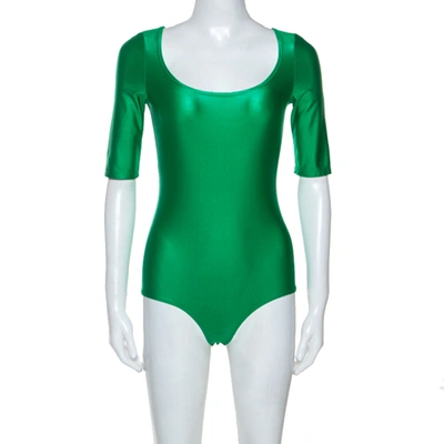 Pre-owned Gucci Green Shiny Jersey Bodysuit S