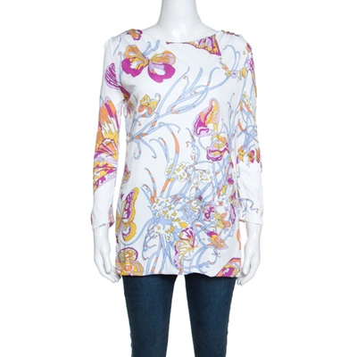 Pre-owned Emilio Pucci White Butterfly Print Knit Tunic Top M
