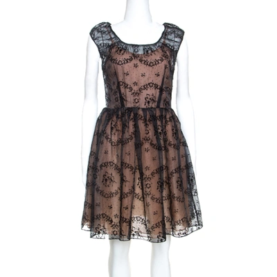 Pre-owned Red Valentino Black Floral Burnout Organza Short Dress S