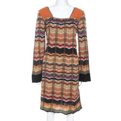 Pre-owned M Missoni Multicolor Chevron Knit Wool Blend Dress L