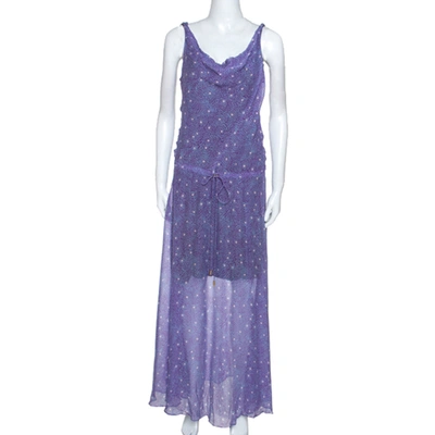 Pre-owned Diane Von Furstenberg Purple Printed Chiffon Tadd Maxi Dress M