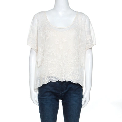 Pre-owned Ralph Lauren Off White Embroidered Knit Top M