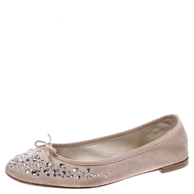 Pre-owned Repetto Beige Suede Crystal Embellished Ballet Flats Size 39