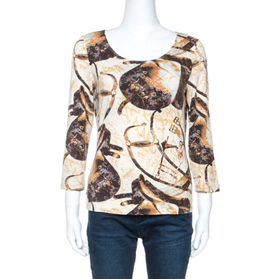Pre-owned Escada Beige Jersey Saddle Print Long Sleeves Top M