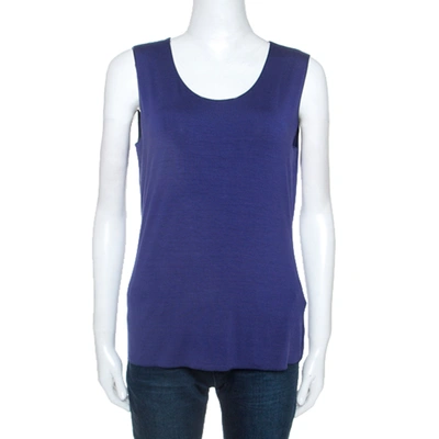 Pre-owned Armani Collezioni Blue Jersey Tank Top L