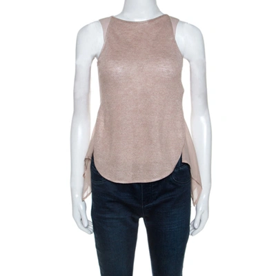 Pre-owned Emporio Armani Dusky Pink Silk Insert Crochet Knit Top Xs