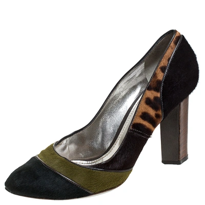 Pre-owned Dolce & Gabbana Multicolor/leopard Print Pony Hair Block Heel Pumps Size 41