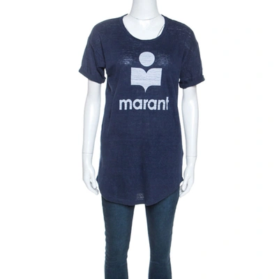 Pre-owned Isabel Marant Navy Blue Moby Logo Printed Linen T-shirt M