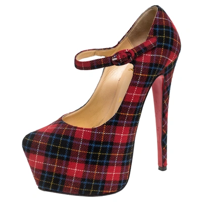 Pre-owned Christian Louboutin Multicolor Wool Blend Check Daffodils Mary Jane Platform Pumps Size 36