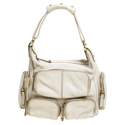 Pre-owned Tod's Cream Leather Zipped Pockets Satchel