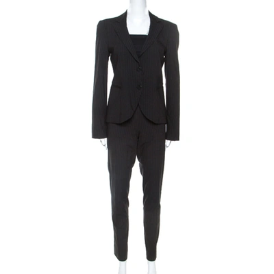 Pre-owned Emporio Armani Black Striped Wool Blend Tailored Suit L