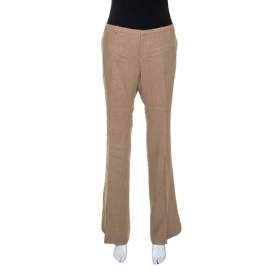 Pre-owned Gucci Beige Linen Flared Trousers M