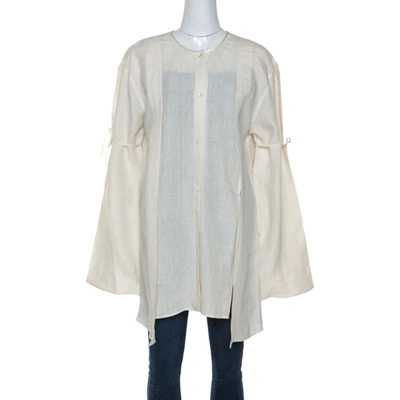 Pre-owned Barbara Bui Cream Linen Slit Detail Button Front Tunic M