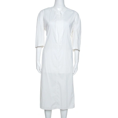Pre-owned Jil Sander Off White Stretch Midi Dress L