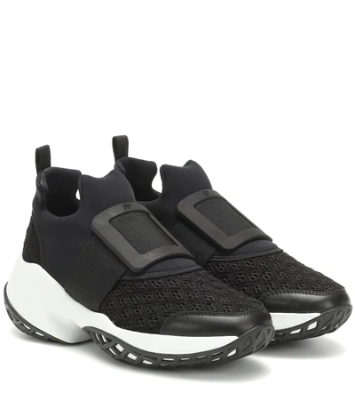 Roger Vivier Viv Run Mesh And Leather Sneakers In Black