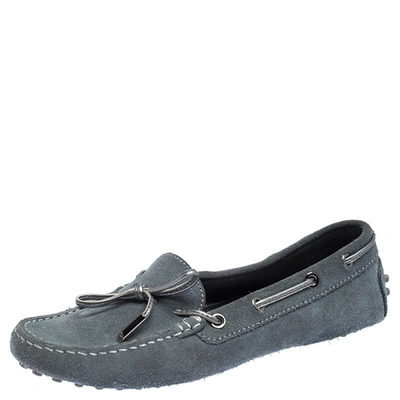 Pre-owned Tod's Grey Suede Leather Gommino Slip On Loafers Size 37