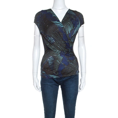 Pre-owned Max Mara Multicolor Printed Stretch Knit Wrap Top M