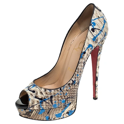 Pre-owned Christian Louboutin Multicolor Python Leather Troca Altareva Lady Peep Toe Platform Pumps Size 38