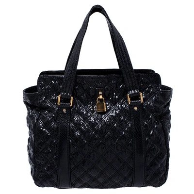 Pre-owned Marc Jacobs Black Quilted Snakeskin Embossed Coated Canvas Tote