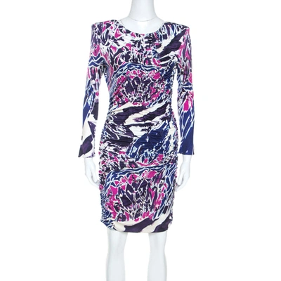 Pre-owned Emilio Pucci Multicolor Abstract Print Silk Jersey Ruched Detail Dress M