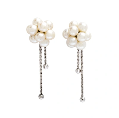 Pre-owned Boucheron Cultured Pearl Cluster 18k White Gold Tassel Stud Earrings