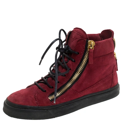 Pre-owned Giuseppe Zanotti Red Suede Mid Top Trainers Size 36