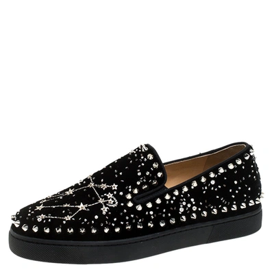 Pre-owned Christian Louboutin Black Velvet Spike Embellished Slip On Sneakers Size 36.5