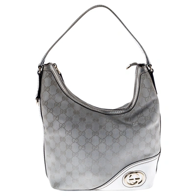 Pre-owned Gucci Silver Gg Canvas And Leather New Britt Hobo