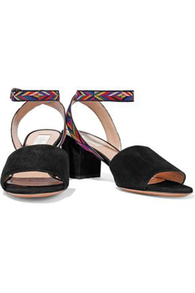 Valentino Garavani Woman Embroidered Suede Sandals Black