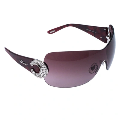 Pre-owned Chopard Purple Sch 939s Crystal Embellished Shield Sunglasses