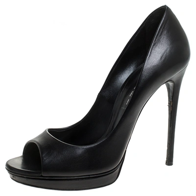 Pre-owned Casadei Black Leather Peep Toe Pumps Size 38.5