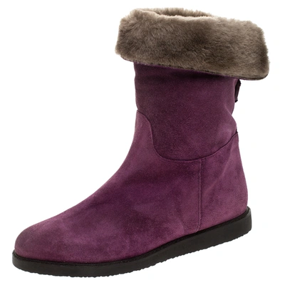 Pre-owned Ferragamo Purple Suede And Shearling 'my Ease' Boots Size 37