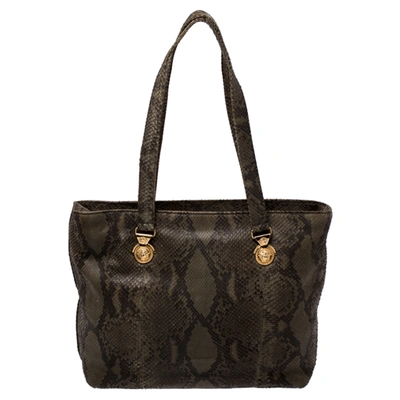 Pre-owned Versace Green Python Leather Tote