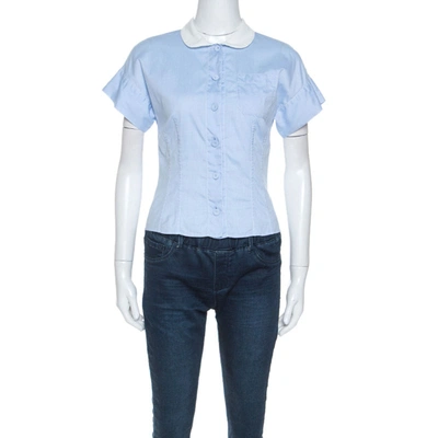 Pre-owned Miu Miu Blue Cotton Contrast Collar Sort Sleeve Shirt S