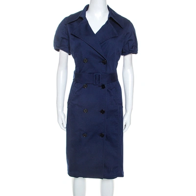 Pre-owned Ralph Lauren Navy Blue Stretch Cotton Shirt Dress L