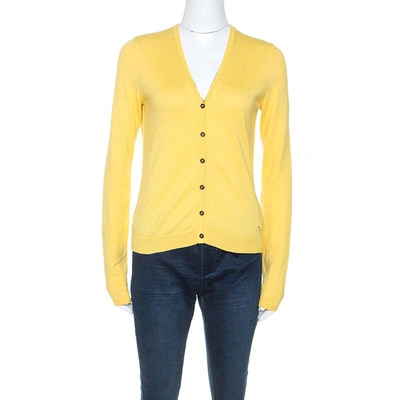 Pre-owned Burberry Brit Yellow Knit Button Front Cardigan S