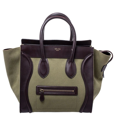 Pre-owned Celine Burgundy/green Canvas And Leather Mini Luggage Tote