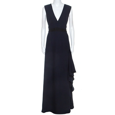 Pre-owned Monique Lhuillier Midnight Blue Crepe Sleeveless Dress L